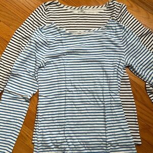2x J. Crew Blue and White Striped Long Sleeve Top